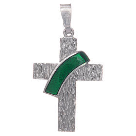 Deacon cross pendant in 925 silver and green enamel