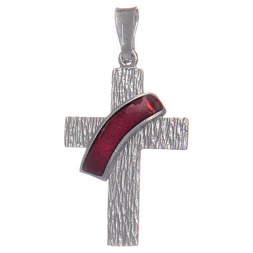 Deacon cross pendant in 925 silver and red enamel 1