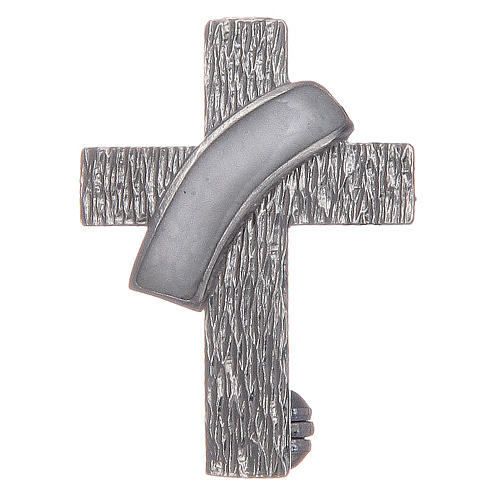 Brosche Diakon Kreuz mit weissen Emaillack Silber 925 1