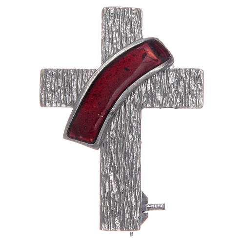 Brosche Diakon Kreuz mit roten Emaillack Silber 925 1