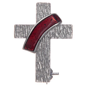 Broche cruz diaconal prata 925 esmalte vermelho