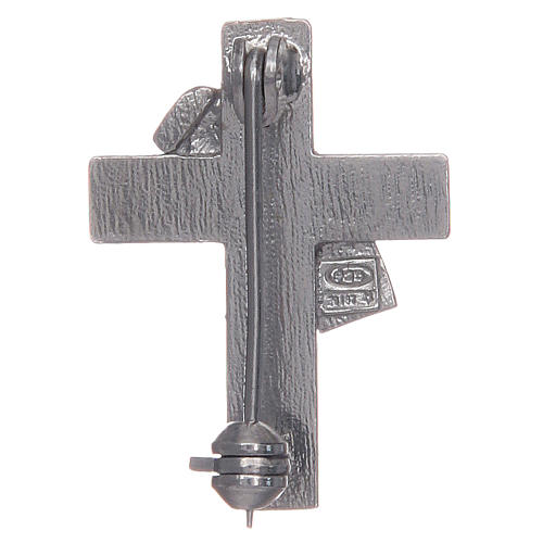 Deacon cross lapel pin in 925 silver and red enamel 2