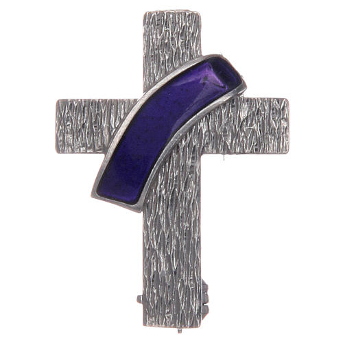 Brosche Diakon Kreuz mit violetten Emaillack Silber 925 1