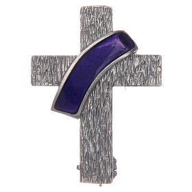 Broche cruz diaconal prata 925 esmalte roxo
