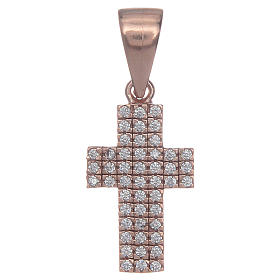 Pingentes, Cruzes, Broches, Correntes: Cruz prata 925 rosê com zircões