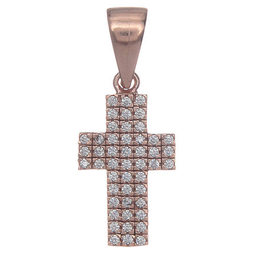 Cross pendant with zircons in pink silver 1