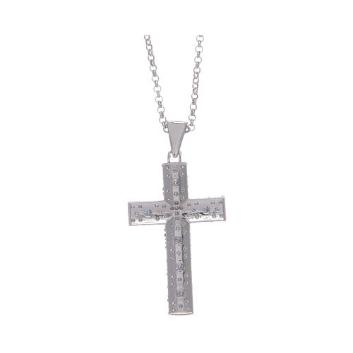 Amen necklace with silver cross finished in rhodium and white zircons 2