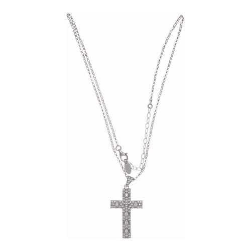 Amen necklace with silver cross finished in rhodium and white zircons 3