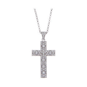 Amen necklace with silver cross finished in rhodium and white zircons
