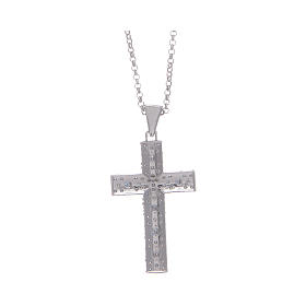 Amen necklace with silver cross finished in rhodium and white zircons