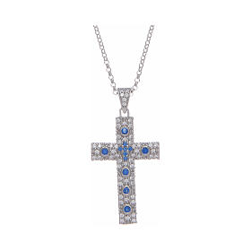 Kette AMEN Silber 925 Kreuzanhänger blauen Zirkonen