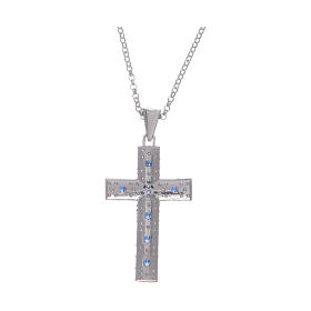 Collana Amen Croce Argento Rodiato zirconi Blu