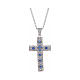 Amen necklace with silver cross finished in rhodium and blue zircons s1