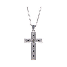 Kette AMEN Silber 925 Kreuzanhänger schwarzen Zirkonen