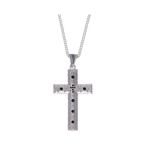 Amen necklace with silver cross finished in rhodium and black zircons 2