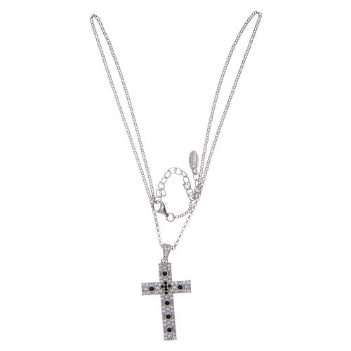 Amen necklace with silver cross finished in rhodium and black zircons 3