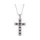Amen necklace with silver cross finished in rhodium and black zircons s1