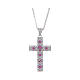 Amen necklace with silver cross finished in rhodium and red zircons s1