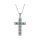 Amen necklace with silver cross finished in rhodium and green zircons s1