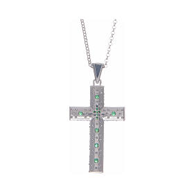 Collana Amen Croce Argento Rodiato zirconi Verdi