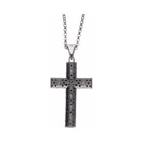 Collar Amen Cruz Plata Negra zircones Blancos