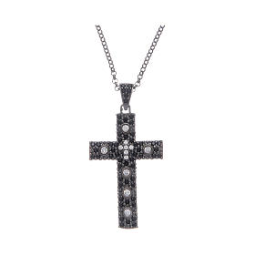 Collier Amen croix argent noir zircons blancs