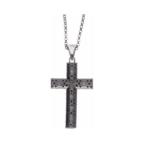 Collier Amen croix argent noir zircons blancs 2