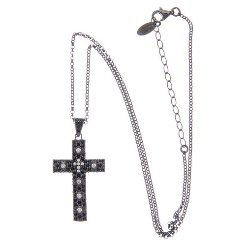 Collier Amen croix argent noir zircons blancs 3