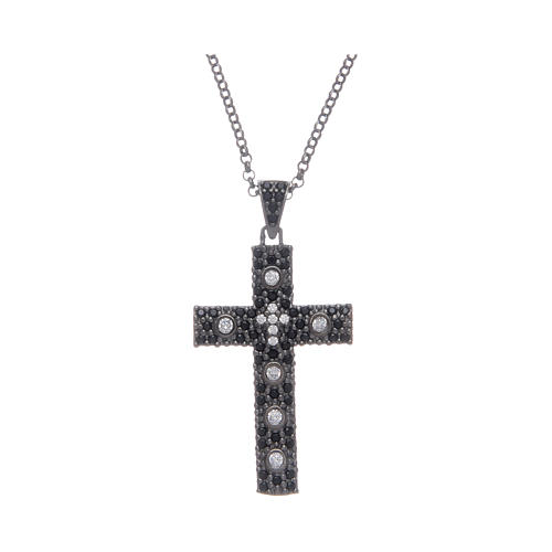 Amen necklace with silver cross coloured in black with white zircons 1