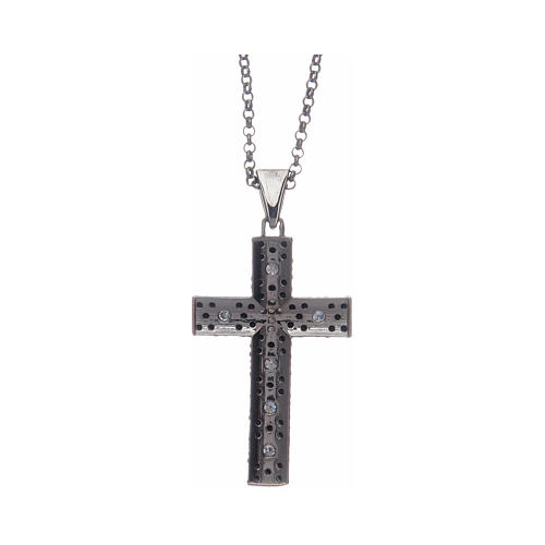 Amen necklace with silver cross coloured in black with white zircons 2