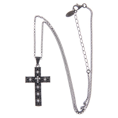 Amen necklace with silver cross coloured in black with white zircons 3