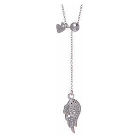 Amen necklace with wing and latch in silver and zircons