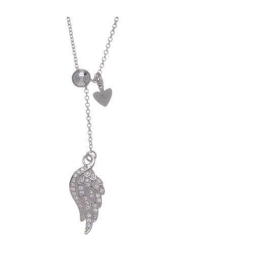 Amen necklace with wing and latch in silver and zircons 1