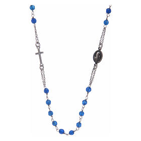 Rosenkranz choker Halskette AMEN aus blauer Jade und Silber 925