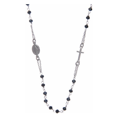 Rosenkranz choker Halskette AMEN Silber 925 und graue Kristalle 1