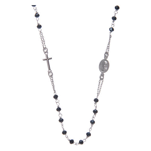 Rosenkranz choker Halskette AMEN Silber 925 und graue Kristalle 2