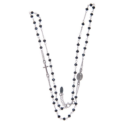 Rosenkranz choker Halskette AMEN Silber 925 und graue Kristalle 3