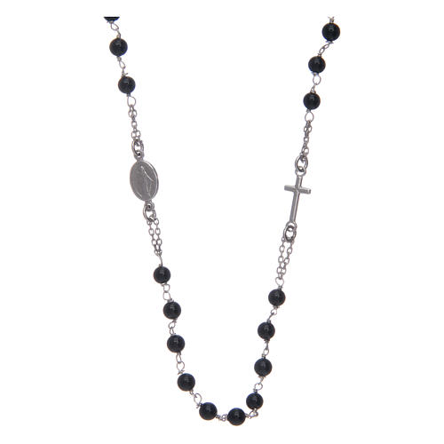 Rosenkranz choker Halskette AMEN aus Silber und schwarzem Achat 1
