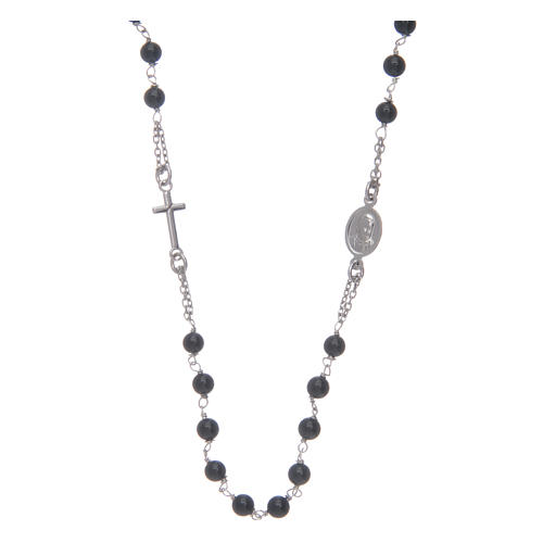 Rosenkranz choker Halskette AMEN aus Silber und schwarzem Achat 2