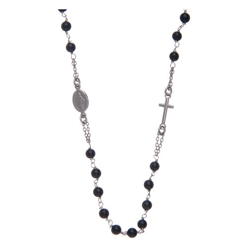 Amen rosary in silver and black agate 1