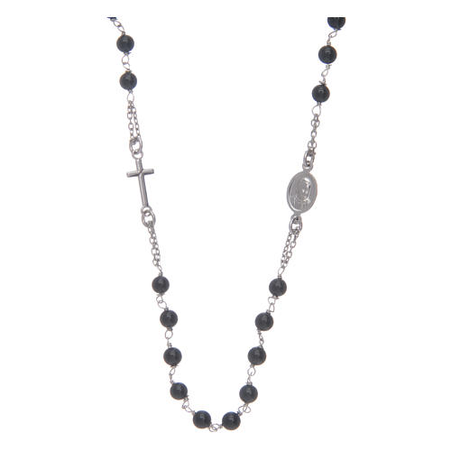 Amen rosary in silver and black agate 2