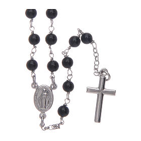 Amen rosary in 925 sterling silver and black agate