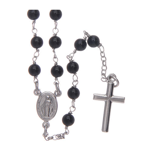 Amen rosary in 925 sterling silver and black agate 1