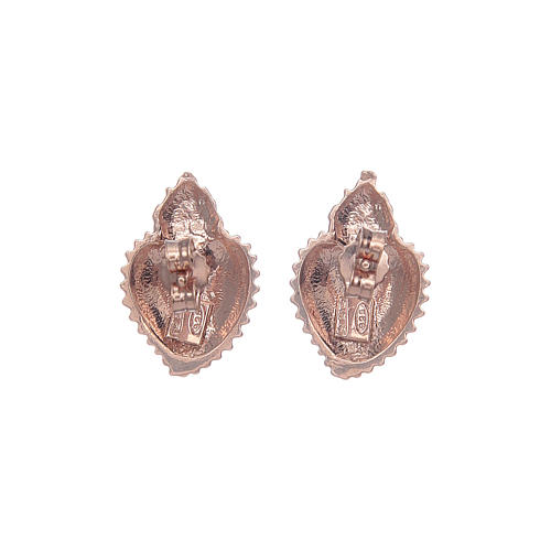 Orecchini a lobo cuore votivo pieno argento 925 rosato 6