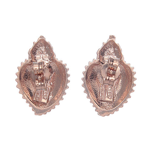 Orecchini a lobo cuore votivo pieno argento 925 rosato 3