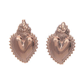 Lobe earrings with votive heart in 925 sterling silver finished in rosè