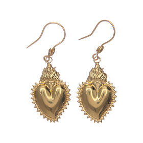 Pendant earrings in 925 sterling silver with golden votive heart