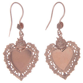Orecchini argento 925 pendenti rosati cuore votivo