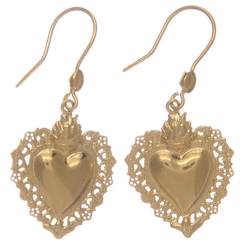 Boucles oreilles en argent 925 pendentifs dorés avec coeur ex voto 1