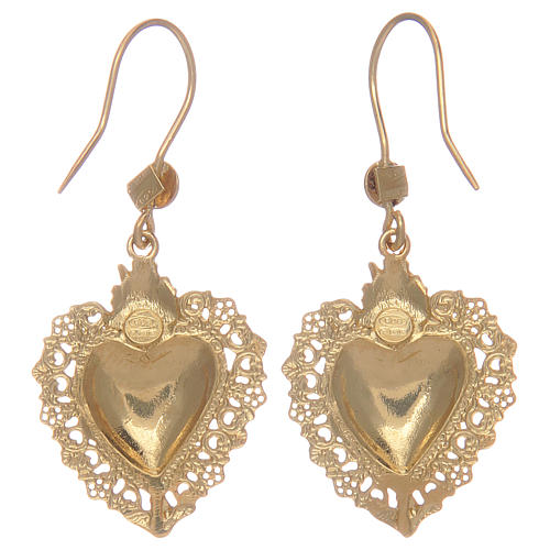 Boucles oreilles en argent 925 pendentifs dorés avec coeur ex voto 2